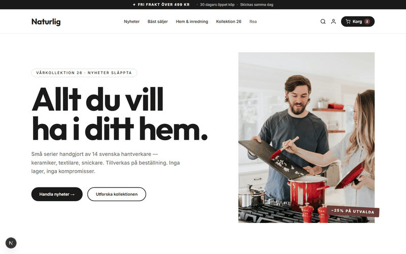 Exempel på hemsida för butik